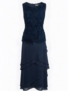 Elegant Navy Lace Overlay Dress